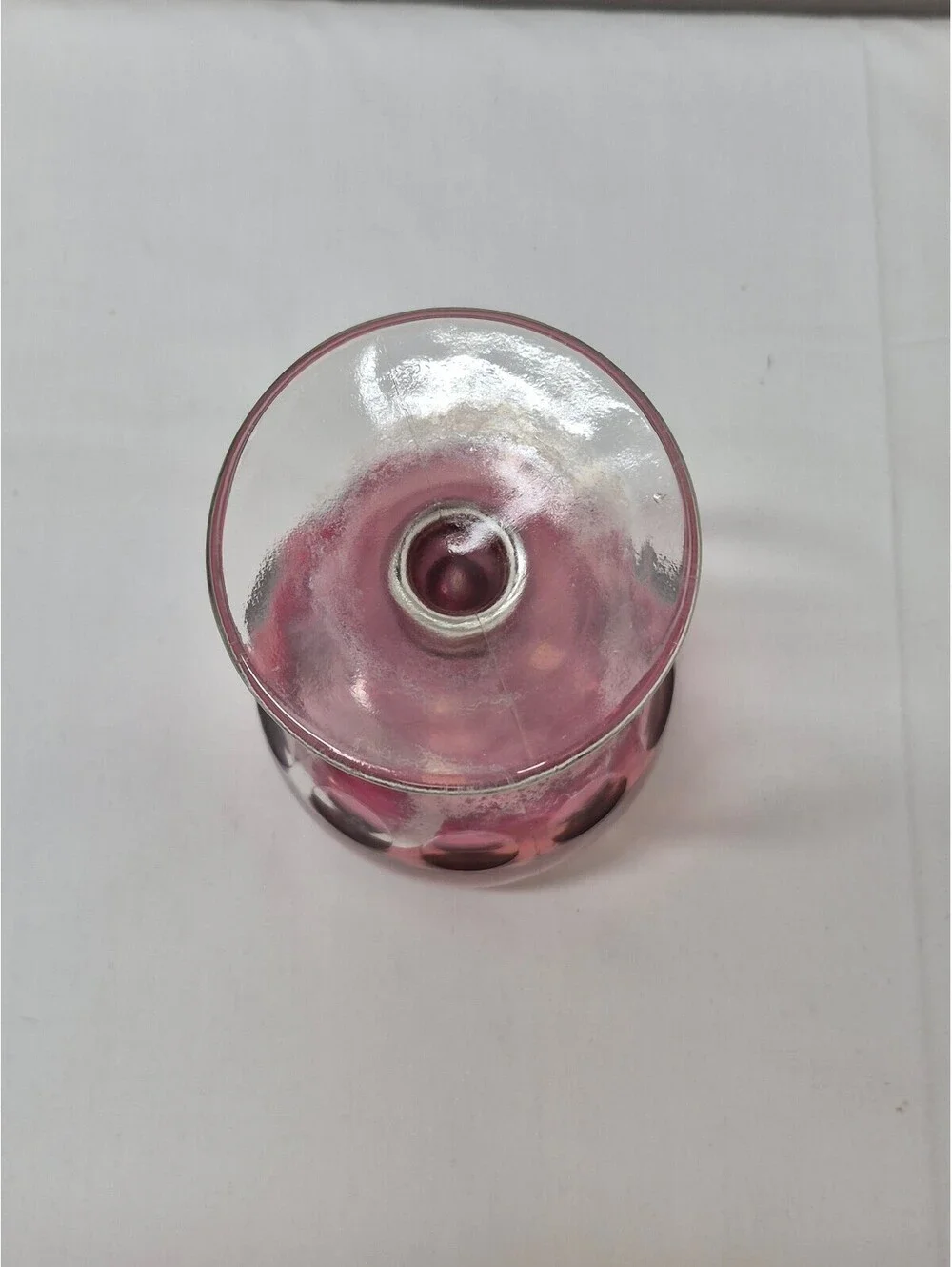 Vintage Pink Glass Goblet with Clear Stem and Base J26